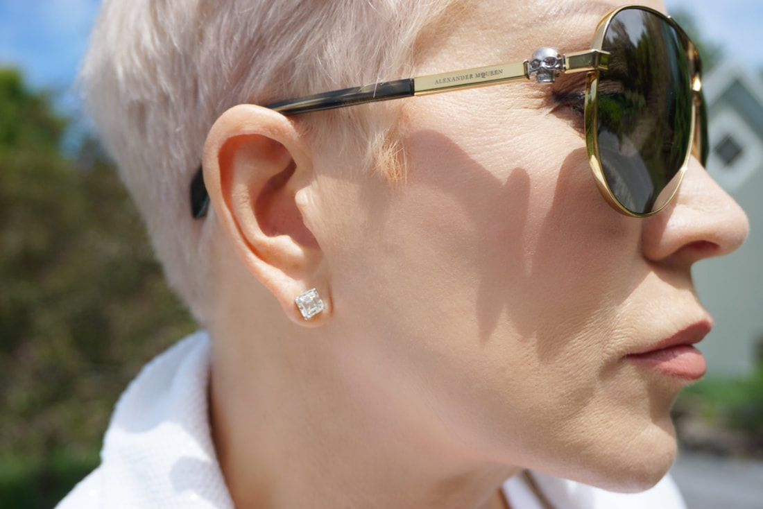 Alexander McQueen Sunglasses & Stud Diamond Earrings