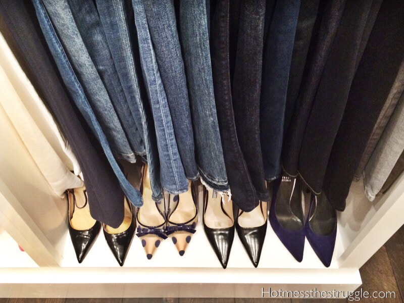 Jeans hanging with high heel shoes underneath