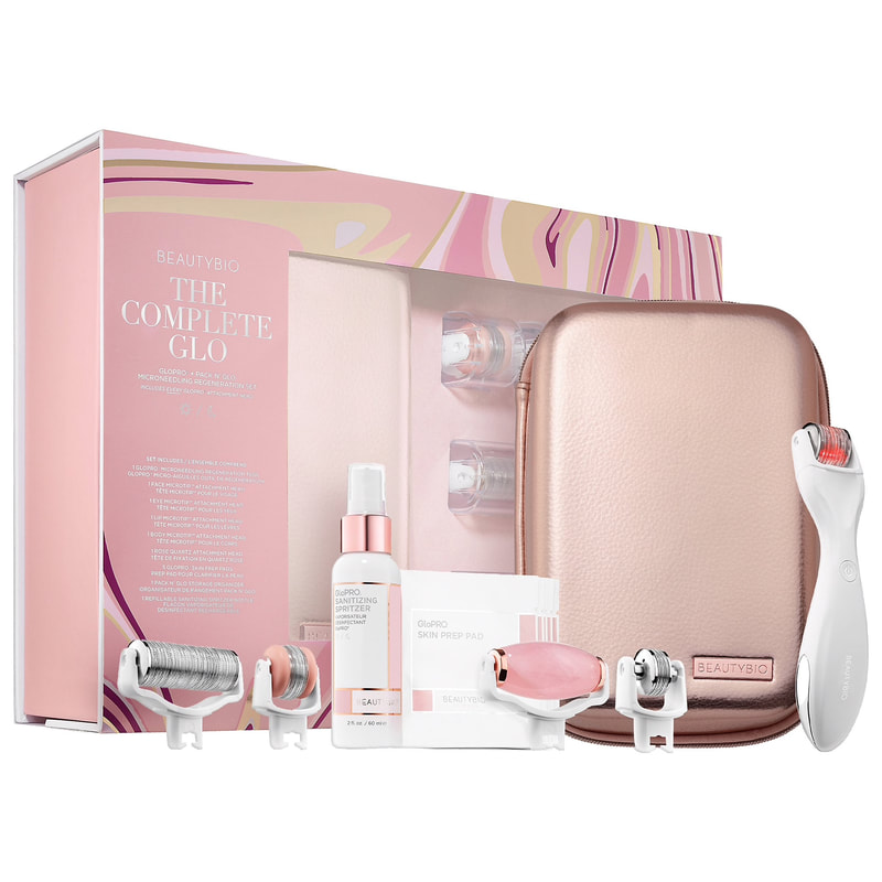 Pink BeautyBio Complete Glo: GloPRO® + Pack N' Glo Microneedling Regeneration Set